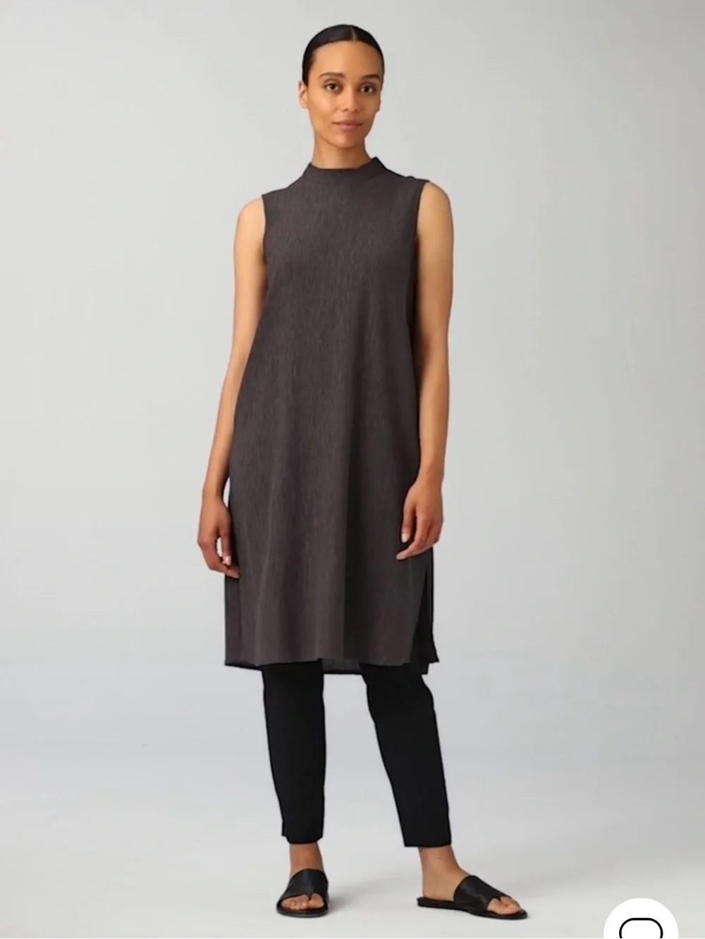Eileen Fisher NWT Woven Plissé Mock Neck Dress Rye Color Size XL
